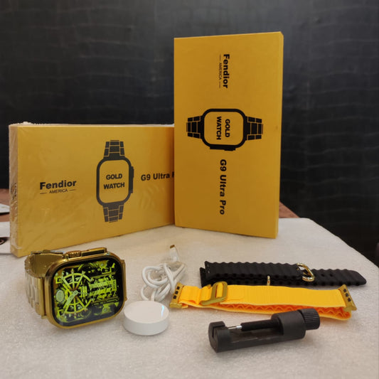 Best High Quality G9 Ultra Pro Smart Watch (Golden Edition) - 49MM Ultra Series 8 - NFC - Bluetooth Call Heart Rate Always On Display Real Screws and Straps Locks