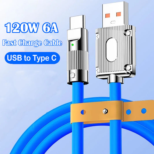 120W/6A Original Liquid Silicon Thick Type C Data Cable Universal For All Phones OPPO POCO Samsung Mobile Phone Power Banks