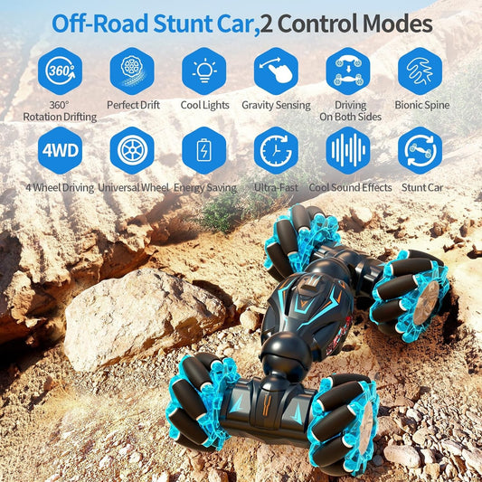 Liberty Mall RC Stunt Car, 2.4GHz 4WD Remote Control Gesture Car Sensor Toy, Double Sided Rotating Off Road Vehicle 360° Flips with Lights Music, for Boys & Girls, Multi