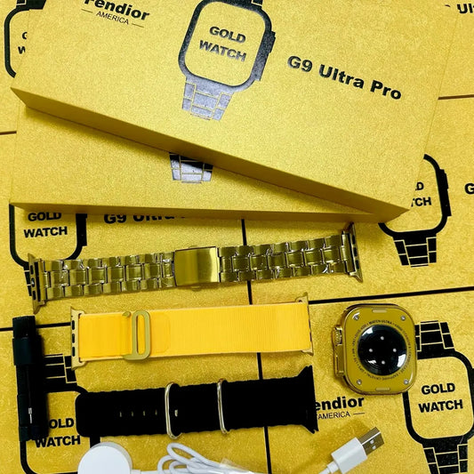 Best High Quality G9 Ultra Pro Smart Watch (Golden Edition) - 49MM Ultra Series 8 - NFC - Bluetooth Call Heart Rate Always On Display Real Screws and Straps Locks