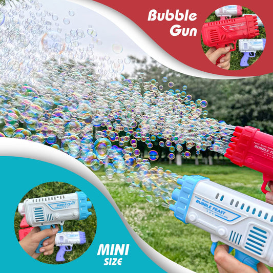 Bubble Machine Gun, 36 Holes Bazooka Gun Toy Blaster for Toddlers 3+ & Kids, Bubbles Blower Toys with Solution Outdoor, Party, Birthday, Wedding, Easter (Red Blue)