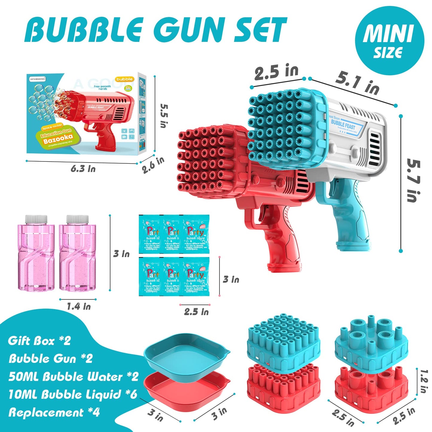 Bubble Machine Gun, 36 Holes Bazooka Gun Toy Blaster for Toddlers 3+ & Kids, Bubbles Blower Toys with Solution Outdoor, Party, Birthday, Wedding, Easter (Red Blue)